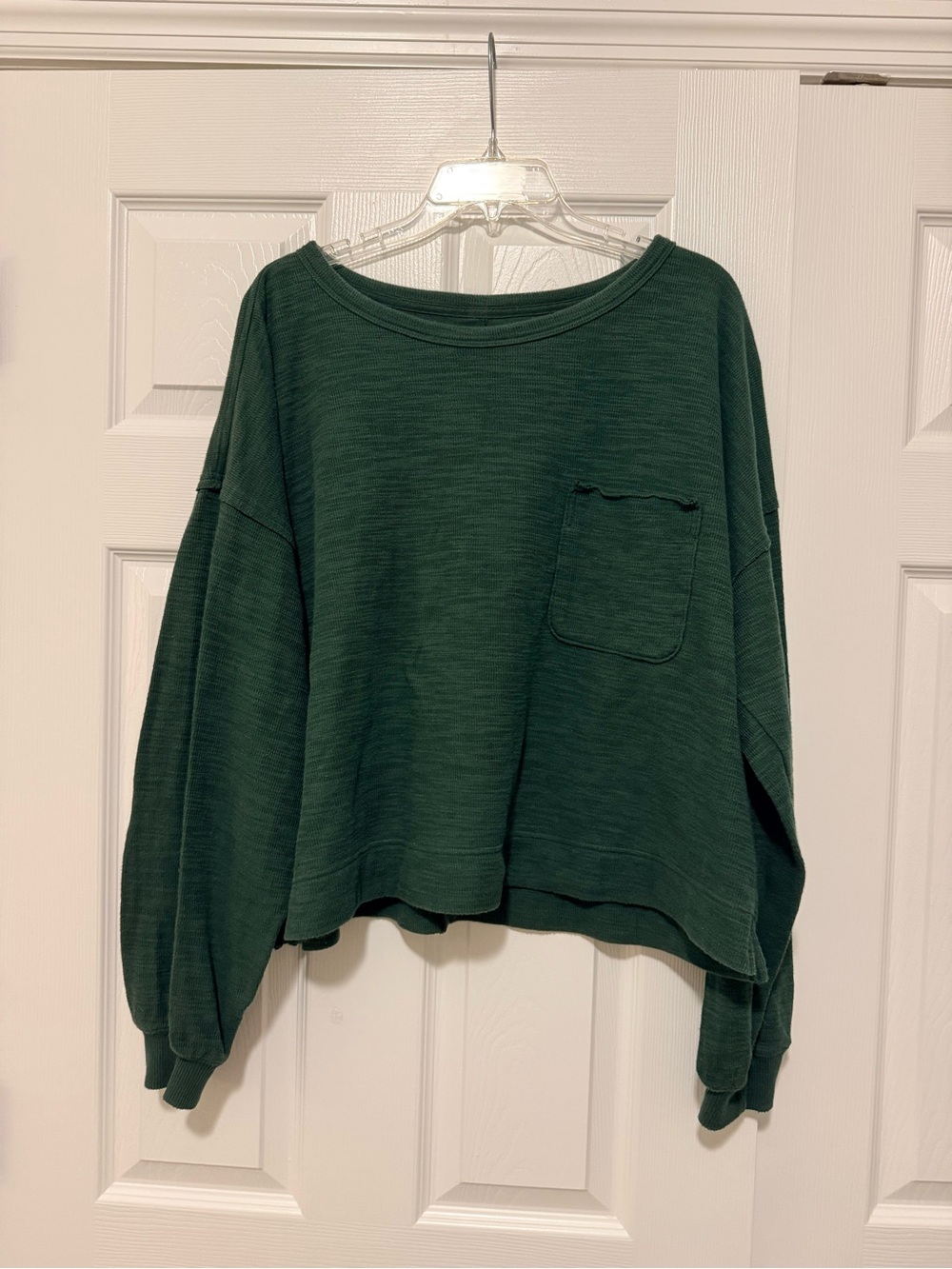 aerie Forest Green Cropped Oversized Pocket Pullover